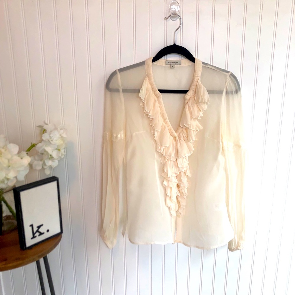 Boston Proper Romantic Sheer Ruffle Blouse Sz 4